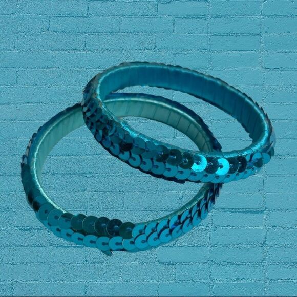 Turquoise Sequin Bangle Set  - Picture 2 of 6